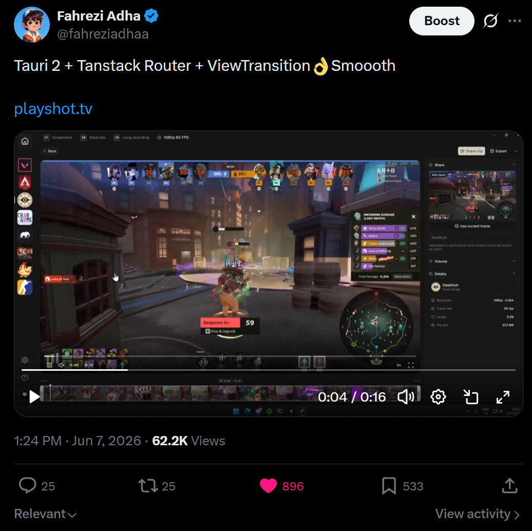 Fahrezi's Playshot.tv tweet